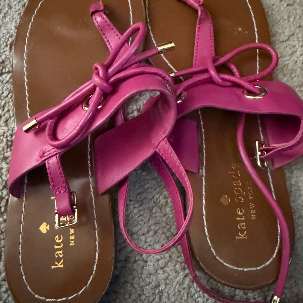 kate spade Bow-Accent Leather Sandals in Fuchsia with Gold Hardware
